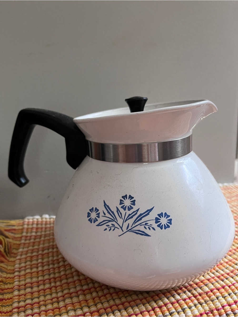 Vintage Collectible Corningware White Coffee Carafe with Blue Cornflower Motif